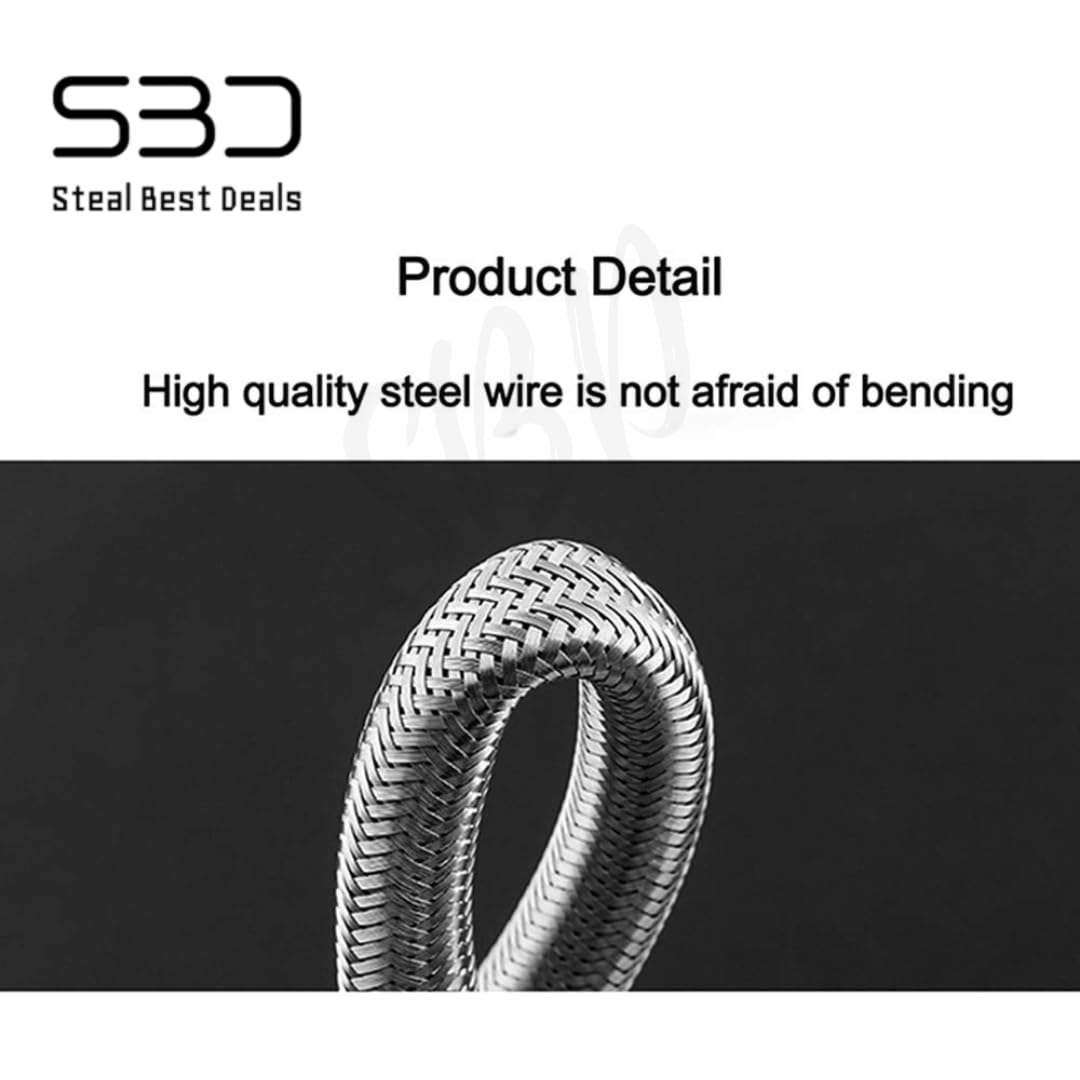 SBD 48" Inch Stainless Steel Connection Pipe for geyser | Connection Pipe for Faucet | Geyser Inlet Pipe | Geyser Outlet Pipe | Hose Pipes - Pack of 2 1