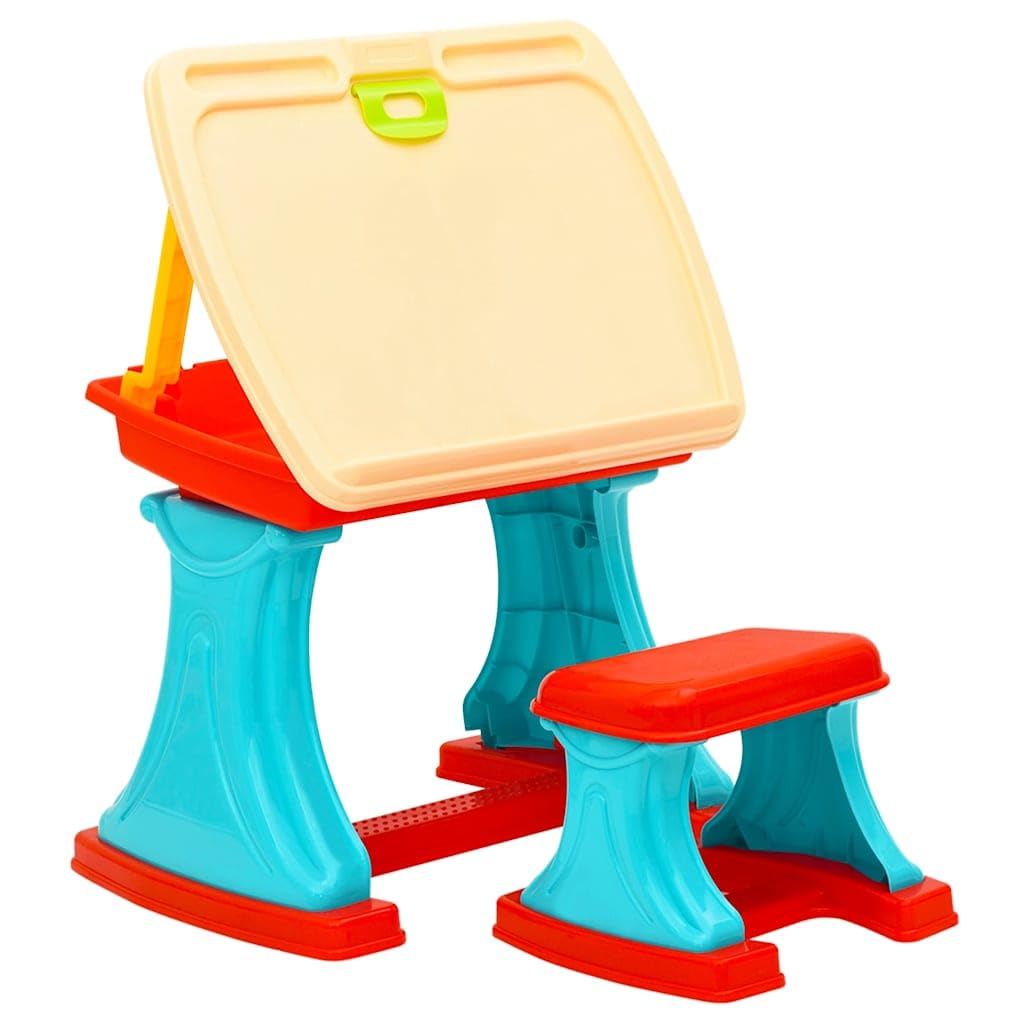 Mangloder - Scrivania per bambini, regolabile, multicolore, con vano portaoggetti, sgabello incluso, pieghevole, adatto per giochi creativi e apprendimento nella cameretta dei bambini, stimola