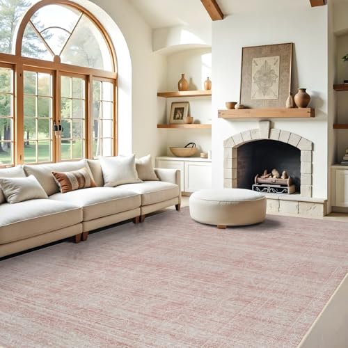 RUUGME Washable 9x12 Area Rug - Large Boho Rugs for Living Room Kitchen Stain Resistant Carpet Vintage Tribal Rugs for Bedroom with Non Slip Backing Decor Floor Decoration Mat 9x12 Pink
