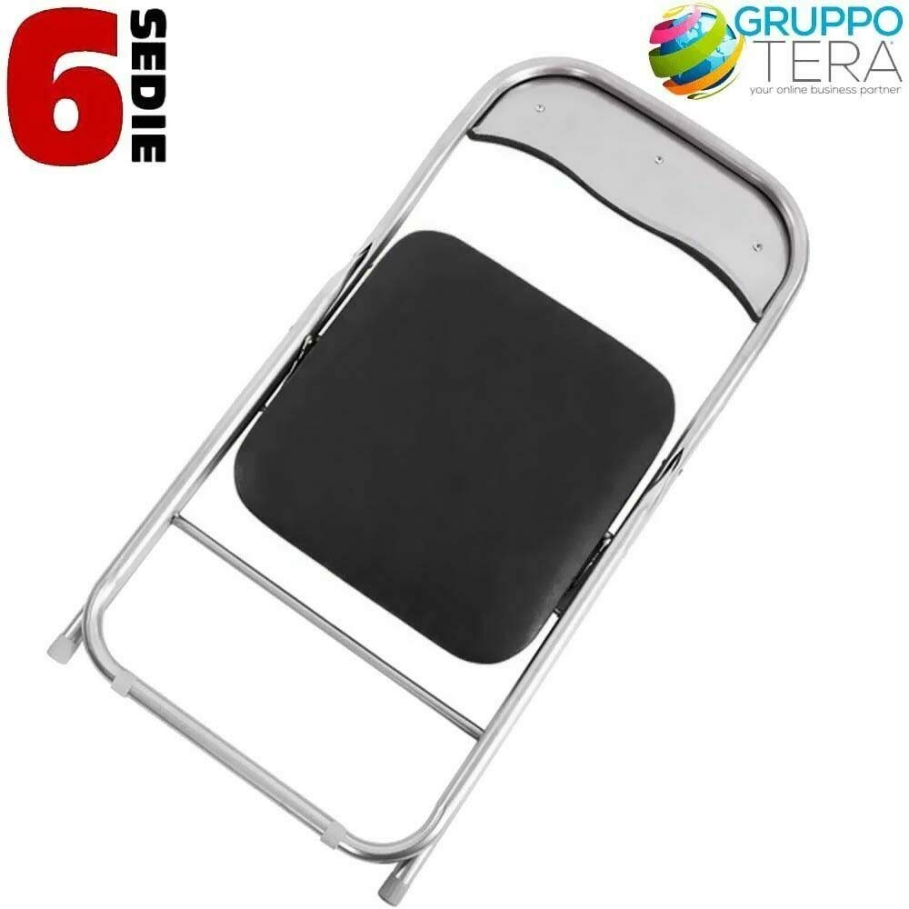 BAKAJI Set 6 Sedie Imbottite Pieghevoli Salvaspazio Sedia con Struttura Tubolare In Metallo Rivetsimento in PVC Design Moderno per Sala da Pranzo Cucina (Nero)