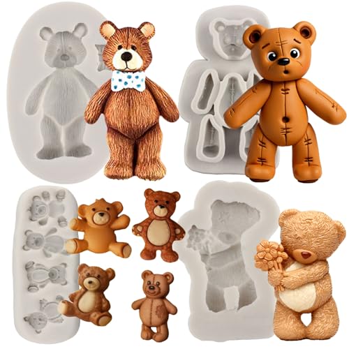 MYPRACS Moules À Fondant En Silicone Ours En Peluche Chocolat Bonbons Pâte De Gomme Artisanat Argile Polymère Décoration De Gâteaux Ensemble De 4