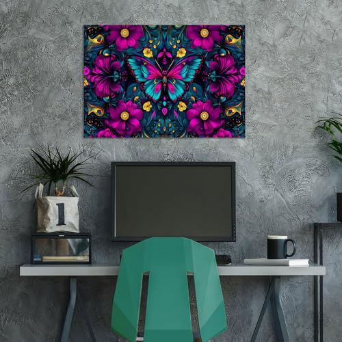 Toile papillon turquoise 70x100cm grand format tableau mural - 4