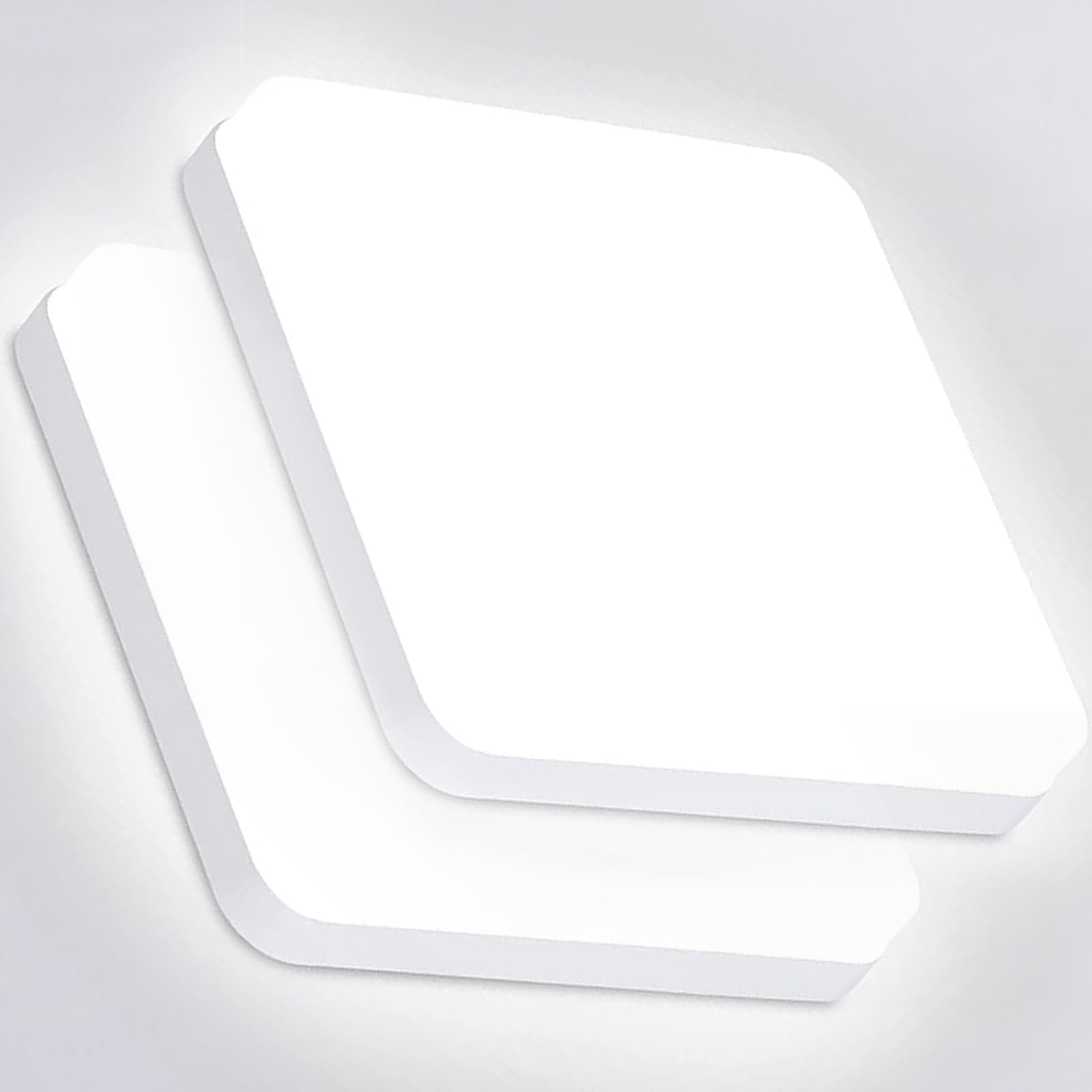Plafonnier LED 36W Lot de 2 Luminaire Plafonnier Étanche IP44 Blanc 6500K 3240LM Carré Lumières de Salle de Bain Lampe de Plafond pour Salle de Bain, Balcon, Couloir, Cuisine, Garage
