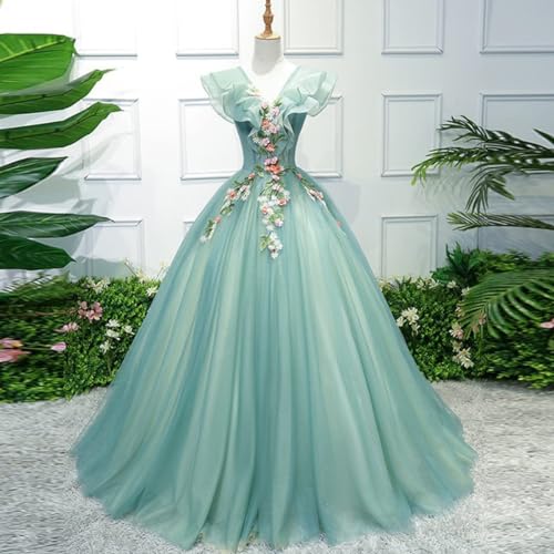 Green Girls' Appliques Tulle Ball Quinceanera Dress Sweet 15 Birthday Party Gala Pageant Gown Lace-up2