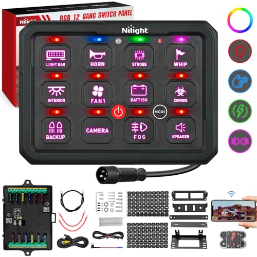Image of Nilight 12 Gang Switch Panel APP RGB 12V 24V Circuit Control System 4-Mode | Fuse Wiring Harness APP Remote Control Automatic Dimmable Toggle /Momentary /Strobe /Flash for Car Pickup Truck Camper SUV