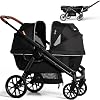 Wagon Stroller for 2 Kids, All-Terrain with Removable UV-Protection Canopy , Adjustable Push/Pull Handle, Snack Tray & Cup Holders, Perfect for Baby and ToddlerBlack