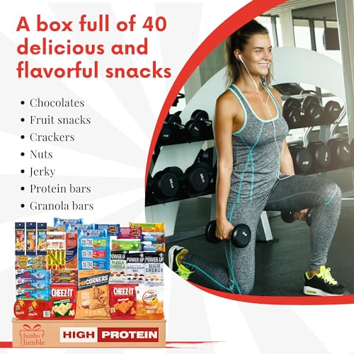 Image of Jumbo Jumble Snack Box (40 Count) Protein Gift Care Package Snacks Variety Pack for Adults Teens Kids Men Women College Office Birthday (Protein Set)