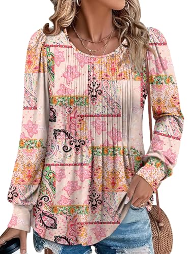 BETTE BOUTIK Long Sleeve Shirts for Women Fall Tops Dressy Blouses Crewneck Tunic Tops for Leggings S-3XL