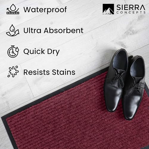 Image of Sierra Concepts Front Door Mat Welcome Floor Mats - Entryway Indoor Outdoor Entrance Doormat, Patio, Porch, Muddy Shoe, Inside Outside Low Profile, 30x17 inches, 2-Pack Red