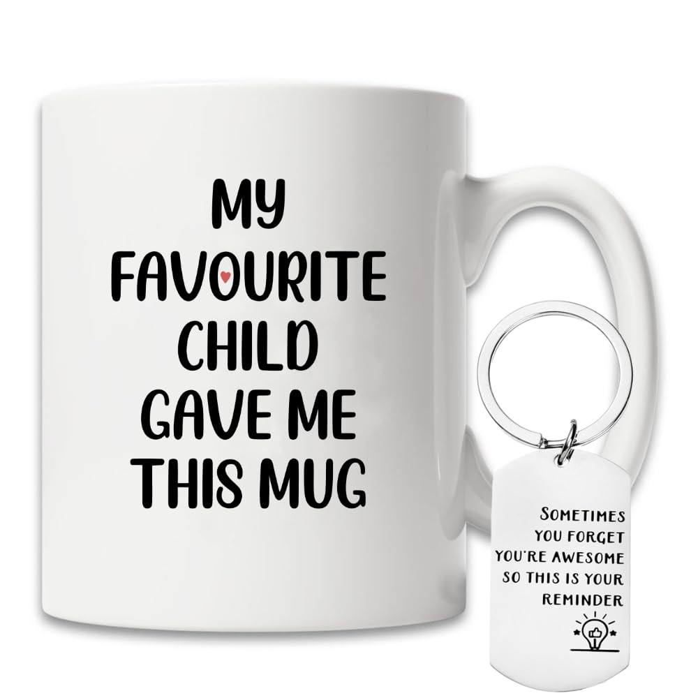 MissDaisyMy Favorite Child Gave Me This Funny Coffee Mug - Best Mom & Dad Gifts - Present Idea Novelty Birthday Gift Fun Cup Free Keychain Gift