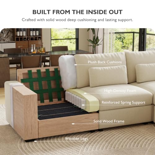 Ihanherry 113.4" Modular Sectional Sofa, U Shaped Cloud Couch with Extra Deep Seat, Comfortable Chenille Couch with Movable Ottoman, Oversized Modern Sectional Couches for Living Room (Beige) - Image 5