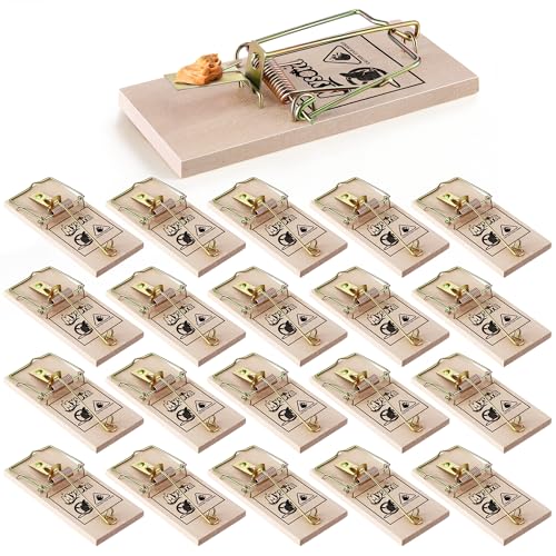 Mysora 20 Pack Wooden Mouse Traps Humane Rat Trap with Metal Pedal Sturdy Wood Base Heavy Duty Reusable Mousetraps for Fast Capture of Mice Rats & Rodents Safe for Indoor & Outdoor Use