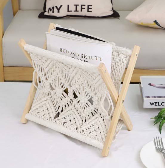 Revistero de macramé para ordenar tus libros sin perder espacio 7