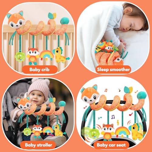 Image of GKDOMS Baby Car Seat Toys Activity Stroller Toy for Boys Girls 0 3 6 9 10 12 Months, Spiral Hanging Plush Toys, Baby Shower Thank You Gifts