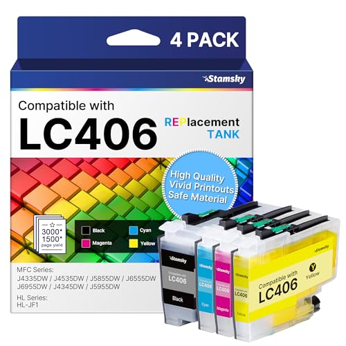 LC406 Ink Cartridges for Brother Printer for Brother LC406 Ink Cartridges LC406XL LC406 XL LC-406 Compatible with Brother MFC-J4335DW MFC-J4535DW MFC-J5855DW MFC-J6555DW MFC-J6955DW Printer (4 Pack)