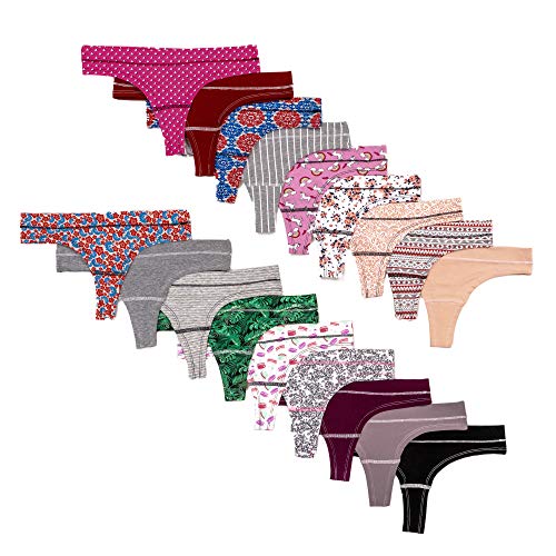 Alyce Ives Intimates 18 Pack Women’s Cotton Thong Panties, Assorted Colors & Prints
