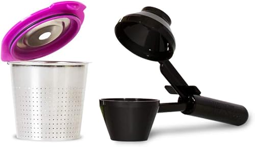 Café Flow - Cápsulas de café reutilizables de acero inoxidable de Perfect Pod + EZ-Scoop (paquete), compatible con cafeteras Keurig y seleccionadas