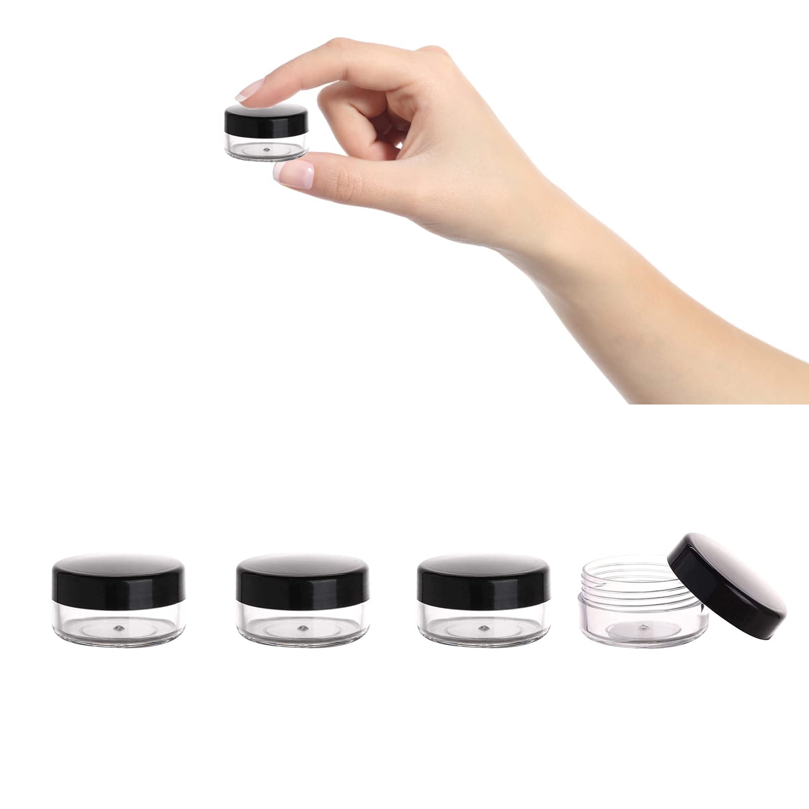 4 Pcs Travel Pots, 10 Gram Small Containers with Lids, Small Plastic Sample Pots with Lids for Toiletries, For Face Creams, Sample, Make-Up (Black)