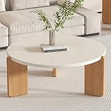 Nordivo 2er Set Runde Couchtische aus Holz, Wohnzimmertische mit Massivholzbeinen, Beistelltisch Modern für Schlafzimmer oder Kleine Räume(Brown/White,70cm/27.5in)