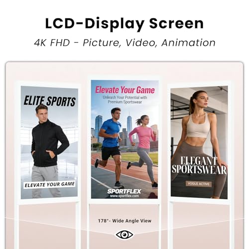 Image of 43 inch Digital Signage Display Kiosk Indoor Floor Standing Advertising White | 4K Android 14 4 + 32 Storage, USB WiFi HDMI Bluetooth Input, Smart Split Screen, Free CMS, 700 Nits, Life over 50,000 hours