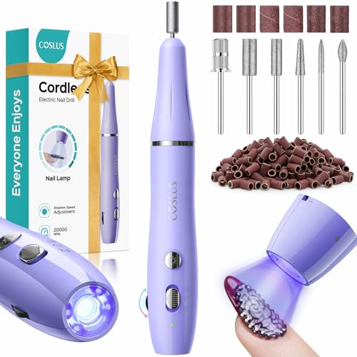 COSLUS Cordless Nail Drill Electric: 2-in-1 Nail File with Flash Cure for Acrylic Gel Dip Powder...