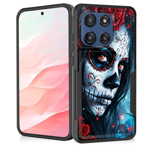 Vobber for Motorola Moto G 5G 2025/2026 & G Play 2026 Case,Heavy Duty Dual Layer Hybrid Hard PC Soft Rubber Shockproof Protective Rugged Bumper Case,Sugar Skull with Red Roses