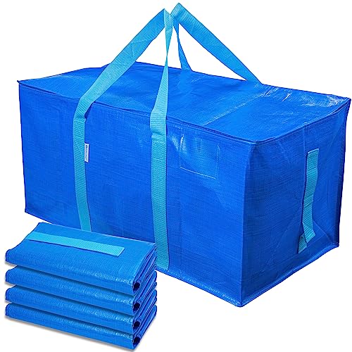 OIKOSZ Kit de 4 Bolsas de Almacenamiento   Bolsa Extra Grande para Mudanza y Viaje   Bolsa Resistente, Impermeable con Asas Reforzadas para Almacenamiento de Ropa/Edredones/Cojines/Mantas