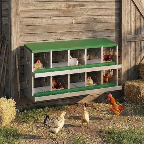GarveeLife 10 Compartment Chicken Nesting Box, Nesting Boxes for Chickens, Metal Chicken Laying Boxes with Perch, Secure Lid, Versatile Wall Mount or