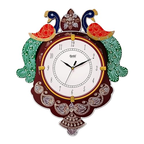 Image of Ajanta Peacock Decorative MDF Wooden Wall Clock for Home Decor