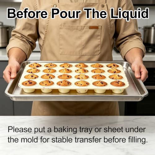 Image of Silicone Mini Muffin Pan for Baking, Cupcake Egg Bites Silicone Mold 24 Cup Mini Size, Oven Safe BPA Free