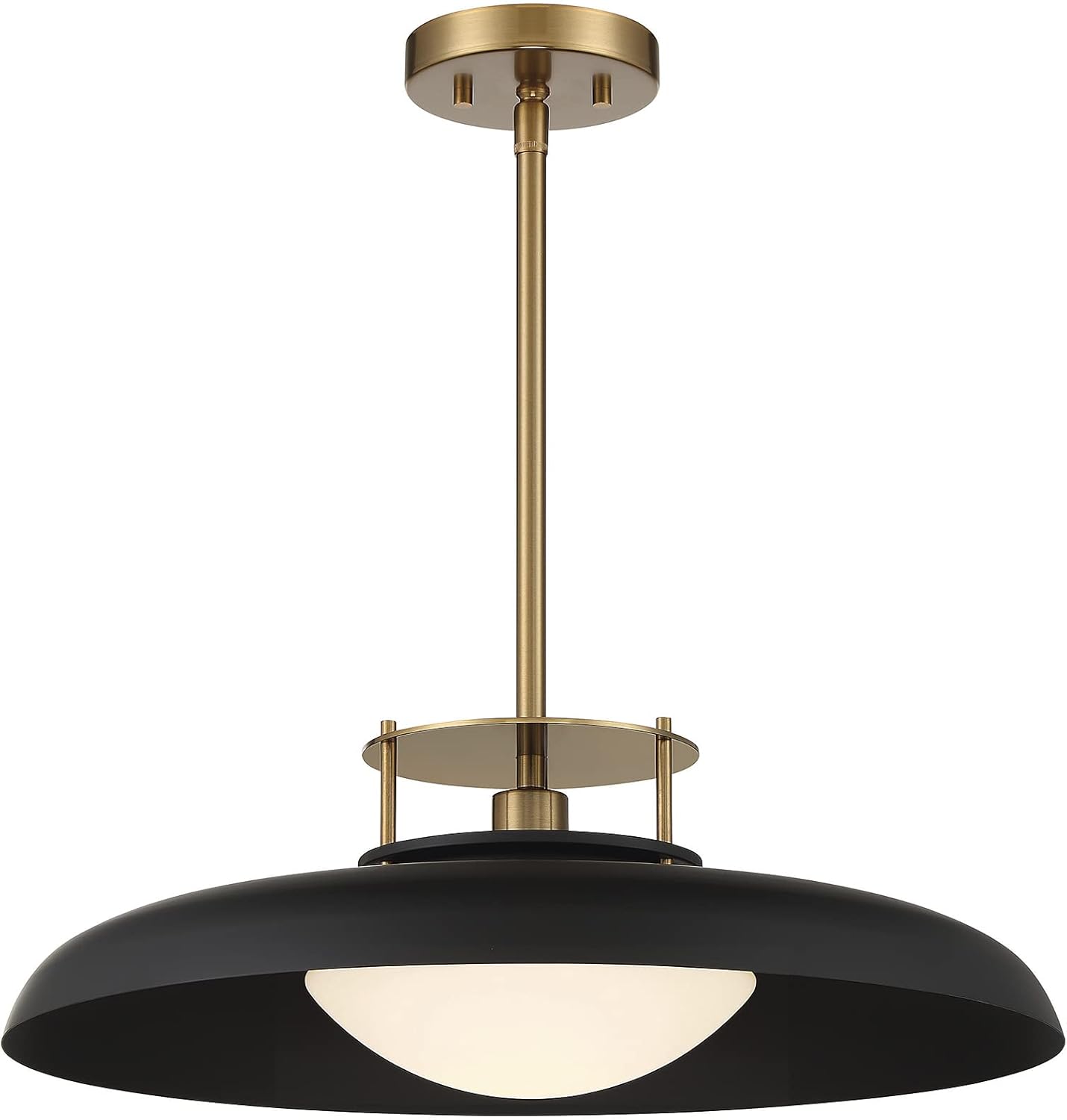 Savoy House 7-1690-1-143 Gavin Vintage Mid-Century Modern White Opal Metal Pendant, 1-Light 60 Watt, 8" H x 20" W, Matte Black & Warm Brass Matte Black/Warm Brass