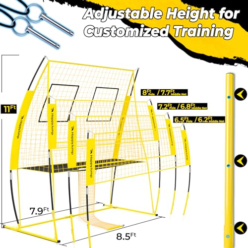 Happy Jump 8x11 FT Professional Adjustable Volleyball Training Equipment, 3 Height Levels (6.5–8 FT), 2026 Reinforced for Tear & Impact Resistance, Includes Volleyball for Indoor/Outdoor Training - Image 3