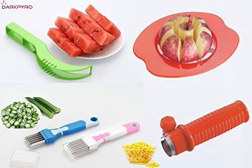 DarkPyro's 4 psc Combo of Apple Cutter Deluxe Sweet Corn Cutter Multi Blade Veg.Cutter and Watermelon Slicer and Cutter
