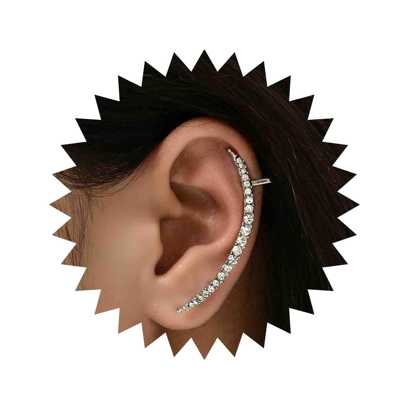 Yheakne Boho Crystal Ear Cuff Earrings Gold Crystal Cuff Wrap Earrings Cz Crawler Cuff Earrings Rhinestone Ear Climber Clip Earrings Jewelry for Women