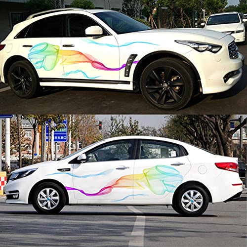 Image of 1 Set Rainbow Streamer Graphics Car Auto Body Side Sticker Colourful Smoke Vinyl Sticker Car Self-Adhesive Side Strip Decal, 82.67'' x 16.53''