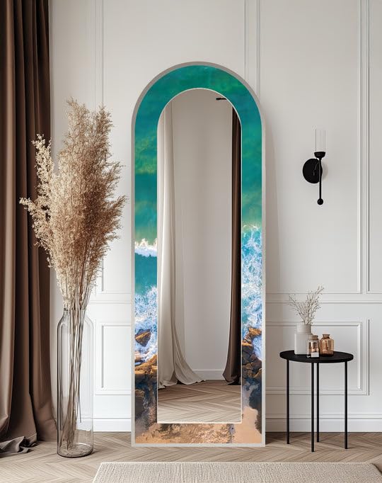 Specchio da pavimento con arco lungo 23,5 x 167 cm (larghezza x altezza), specchio da pavimento con cornice nera e cornice nera