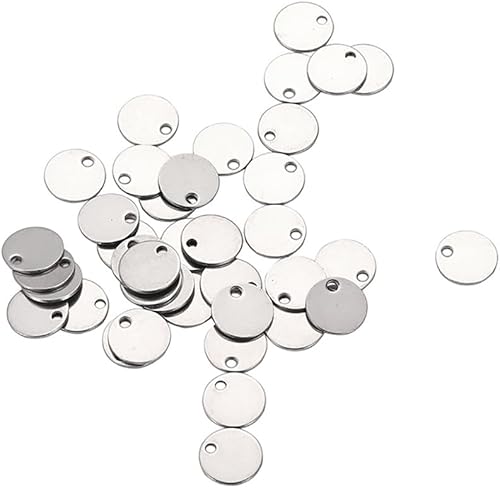 Miniatura 3 de 100 etiquetas planas de acero inoxidable para estampado en blanco, pequeñas etiquetas redondas de metal, dijes colgantes en blanco con agujero para