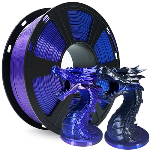 Image of Silk Tri Color PLA Filament 3D Printer 1.75mm, Rainbow PLA 3D Printer Filament 1kg (2.2lbs), No Clog, Neatly Wound, Dimensional Accuracy + /- 0.02mm, for Most FDM 3D Printers, Blue Purple Black