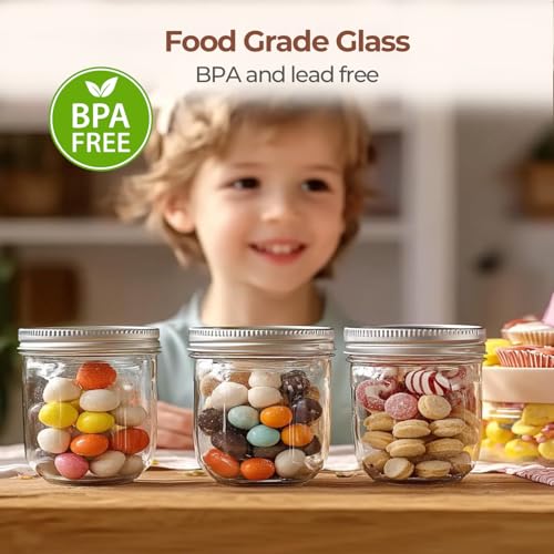 Image of ComSaf Wide Mouth Mason Jars with Lids 8 oz 6Pcs, Half Pint Small Mason Containers, Canning Jars for Jam, Jelly, Meal Prep, Overnight Oats, Yogurt Parfait, Shower Wedding Favors, DIY Candles Decor