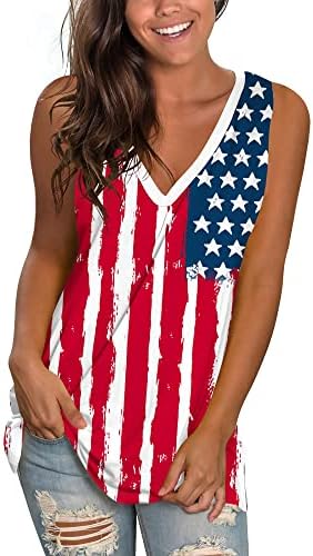 American Flag Tank Tops Women Sleeveless Shirt Tops July Fourth Independence Day XL
