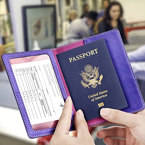 Image of Passport and Vaccine Card Holder Combo, Passport Holder with Vaccine Card Slot, Passport Wallet, Passport Cover, Passport Case, Passport Holder for Women and Men(AKA-Bright purple)