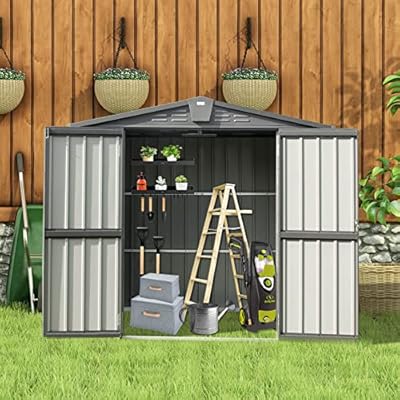 Domi 10’ x 8’ Outdoor Storage Shed, Metal Sheds Tool Storage Gable Roof with Lockable Door & Air Vents, Outdoor Galvanized Steel Sheds for Backyard,Garden,Patio,Lawn