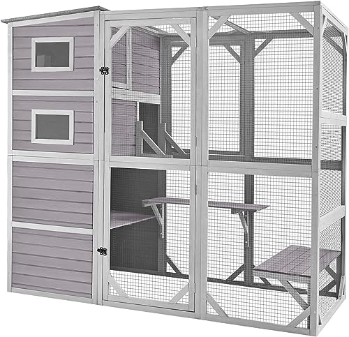 Aivituvin Großes Katzenhaus Catio aus Holz für den Außenbereich mit 4 Etagen Katzengehege Großer Käfig für den Innenbereich Haus mit Katzenhasen...