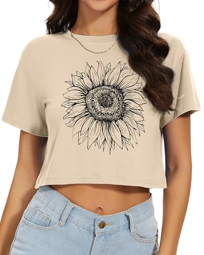 Image of Womens Summer Crop Tops Short Sleeve Round Neck T-Shirts Loose Fit Casual Blouse 2026