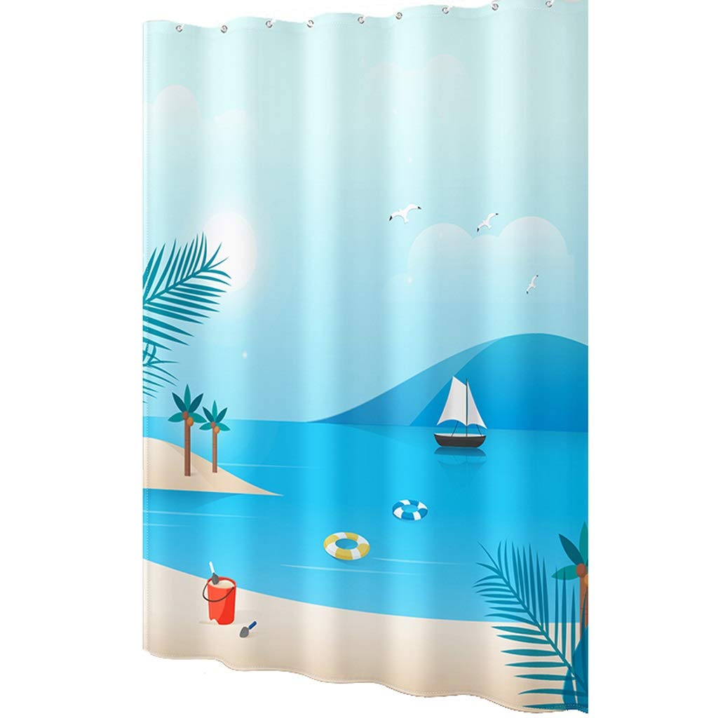 Rideau de douche rideau imperméable épaissi en tissu pour cloison de baignoire bleu