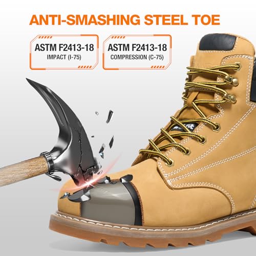 Image of NINGO Waterproof Steel Toe Work Boots for Men, EH Rated, Slip Resistant | Mens Safety Toe Work Shoes, ASTM F2413-24, Full-Grain Leather, Oil Resistant, for Construction Industrial Warehouse
