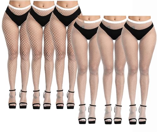 6 Pairs Women 2 Style Grid Fishnet Stockings Tights,High Waist Stockings Tights Pantyhose