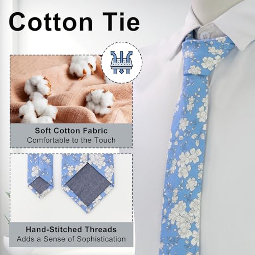 Image of Luckyvestir Mens Ties, Sage /Dusty Blue /Pink Floral Ties for Men, 2.76 inch Cotton Flower Necktie for Wedding /Groomsmen /Party