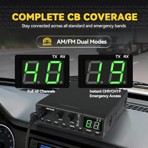 Image of Retevis MB2 CB Radio, Professional AM /FM 40 Channels CB Base Station, 5W Mini External Speaker, Cigarette Lighter and Magnetic Antenna, Squelch ASQ, VOX, Auto-Scan, Long Range CB Radios for Truckers