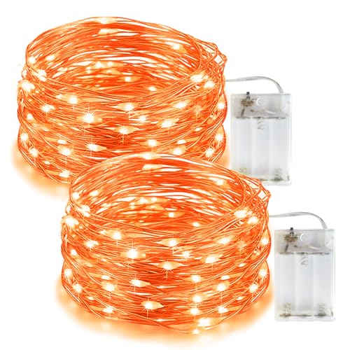 Flaspar Guirlande Lumières d'Halloween Orange, 5M 50LED Guirlande led à pile lumineuse, Guirlande Lumineuse LED pour Décorations Halloween en Intérieur et en Extérieur mariage, fête, Noël, 2 pièce